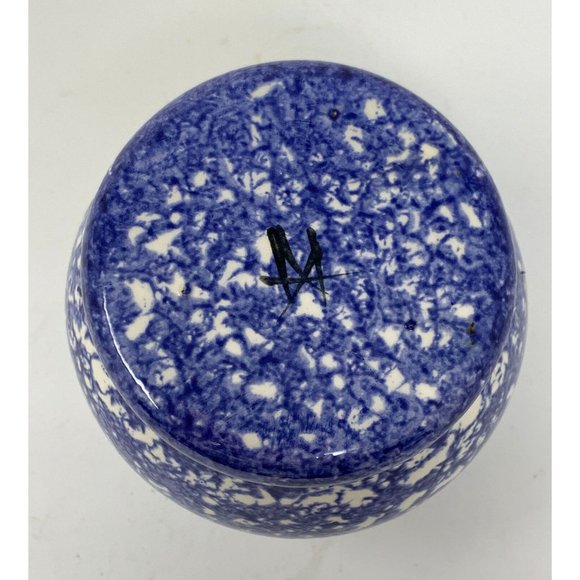 MOLLY DALLAS OPEN SUGAR BOWL Sheep Blue Spatterware Farmhouse MOLLY'S COWS Folk - Picture 5 of 9